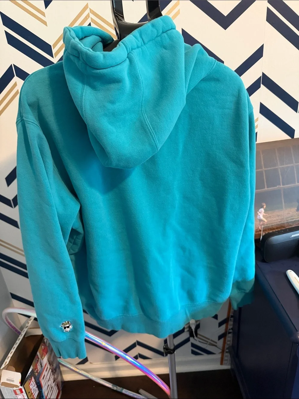 Men's Crewneck Hoodie Sweatshirt in Teal with Goat Patch
